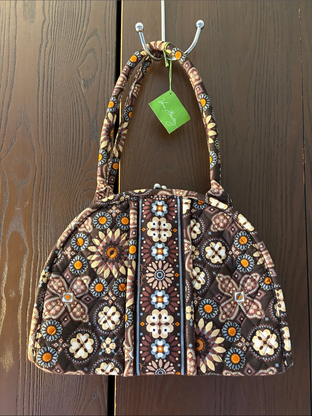 Vera Bradley Brown, Cream & Orange Floral Quilted Dome Purse. NWT